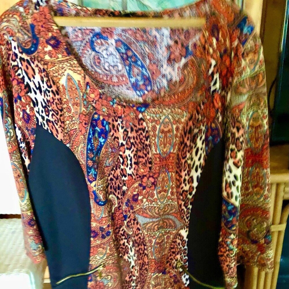 Mlle Gabrielle Dress ~ Floral on Black ~ Polyester ~ Round Neck ~ 3/4 Sleeve ~3X